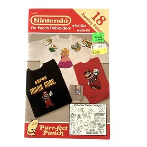 Nintendo Purr-fect Punch Iron-On Punch Embroidery Patterns #64252 Vintage 1990
